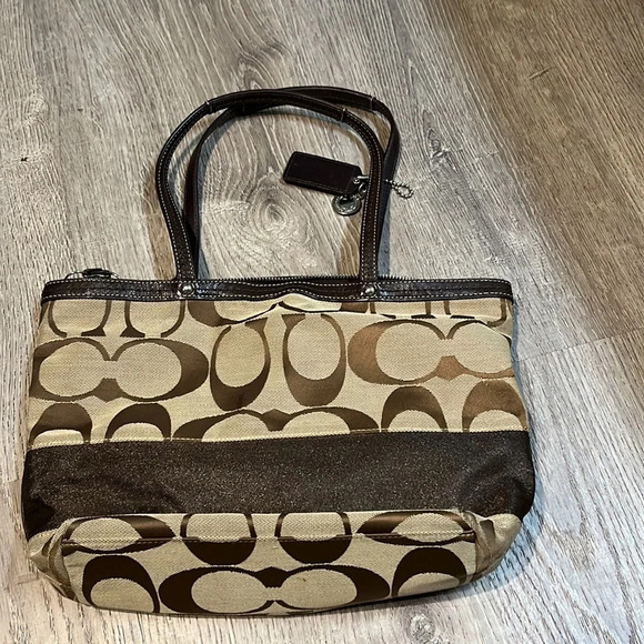 Coach Creed Brown Canvas Signature Stripe Shoulder Tote - Picture 9 of 9